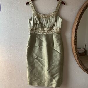 Vintage 90s / 2000s Soft‎ Green Silk Boho Cocktail Evening Gown